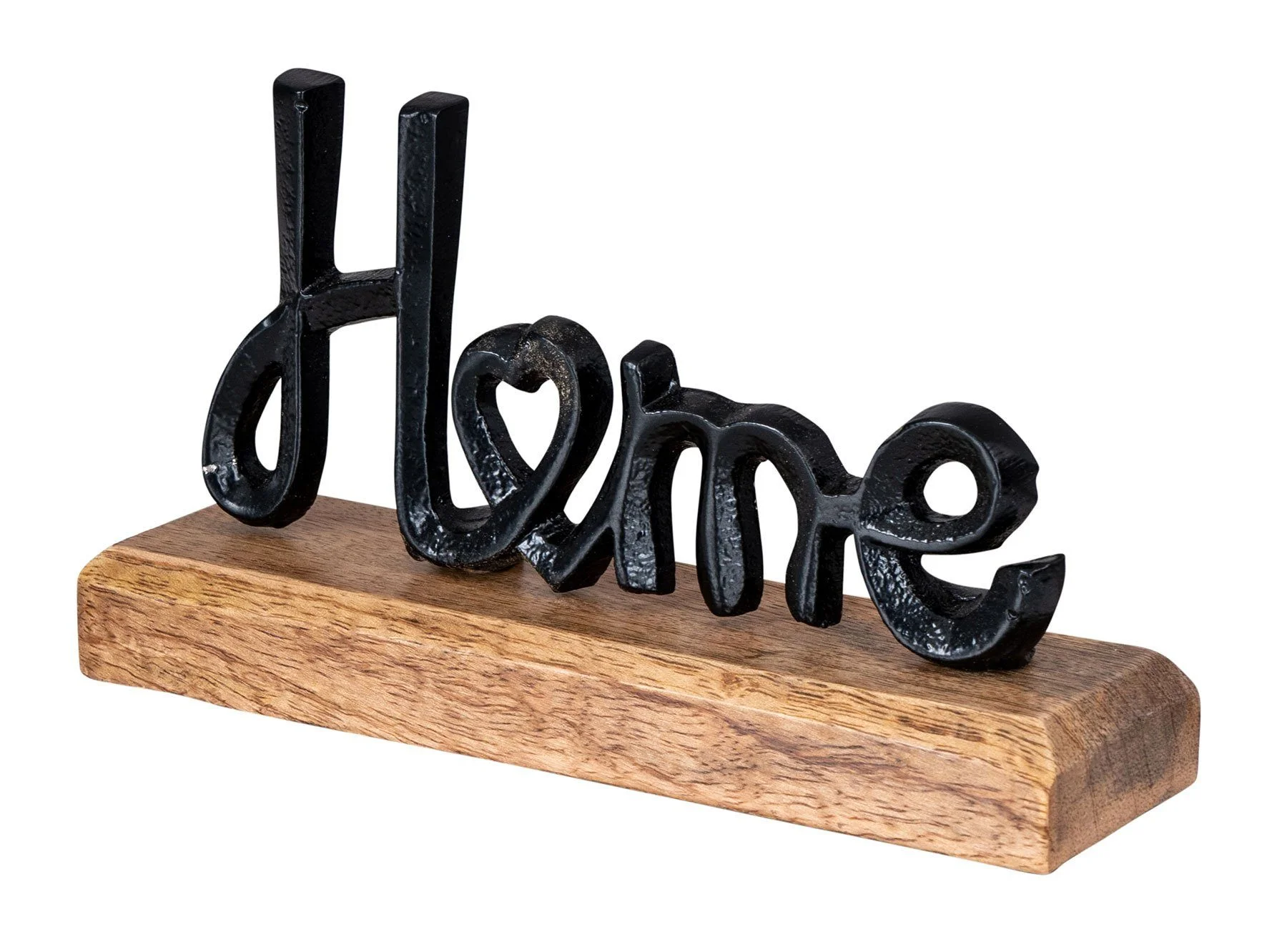 Deko-Schriftzug „Home“ – Schwarzes Metall auf Mangoholzsockel, 18 cm