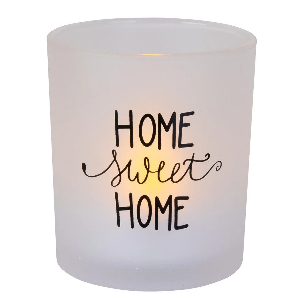 Dekolicht Windlicht „Home Sweet Home“ – Milchglas, ca. 8,5 × 10 cm