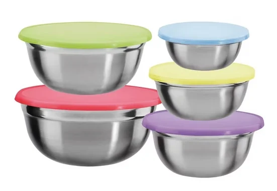Edelstahl-Schüsselset – 10-teilig mit farbigen Deckeln, Ø 12–20 cm