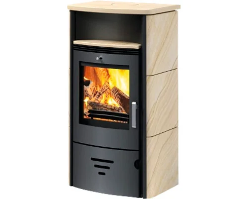 Accente Kaminofen Turin 2.0 Sandstein 6 kW mit Wärmefach Holzofen