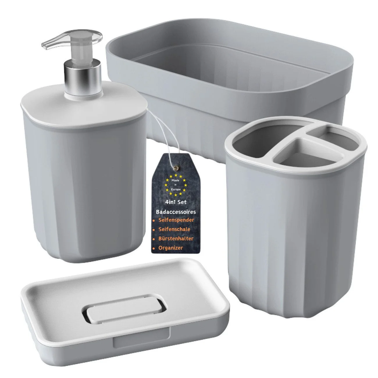 ENGELLAND Badezimmer-Set – 4-teiliges Badaccessoire-Set in moderner Rillenoptik