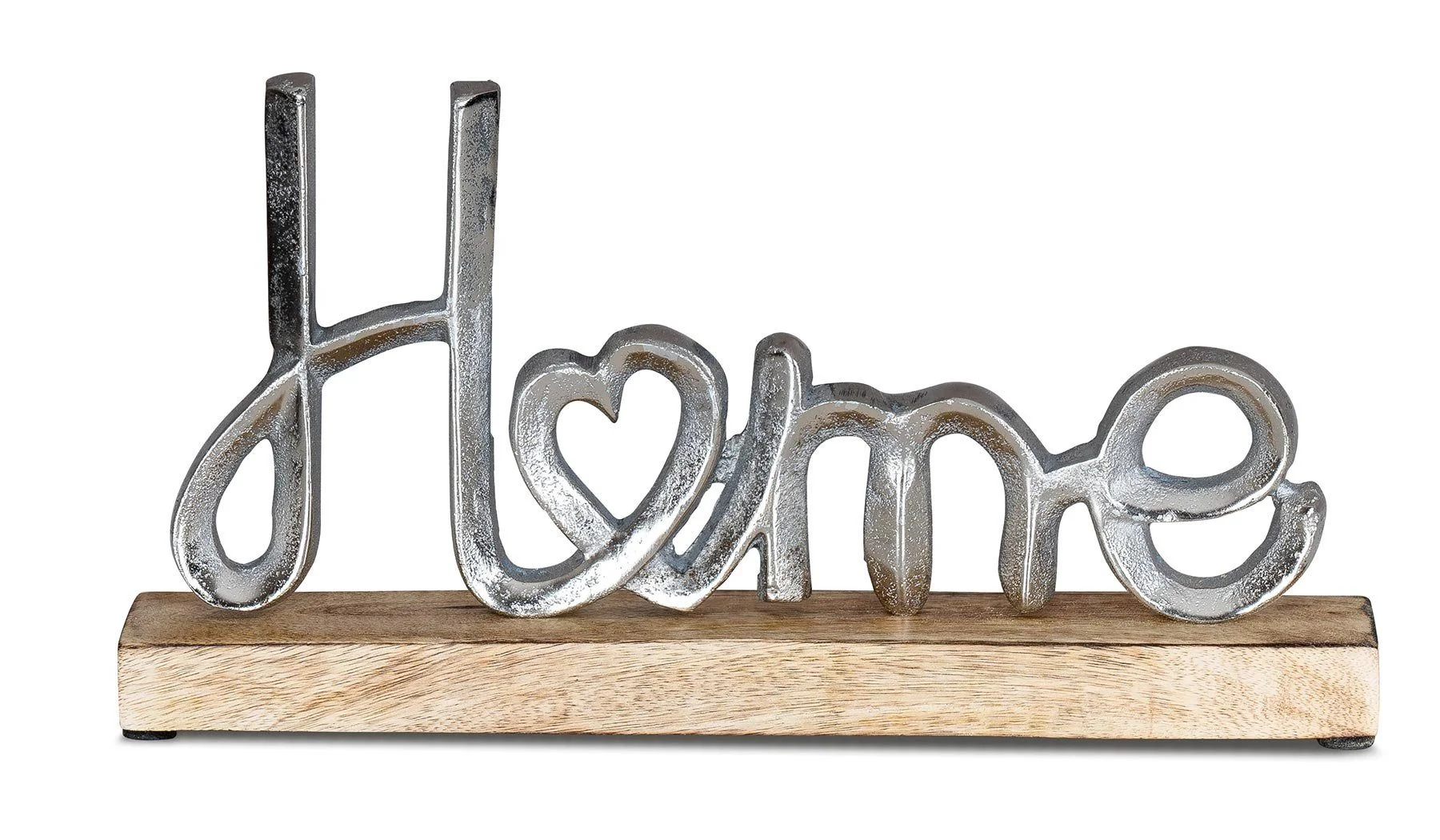 Deko-Schriftzug „Home“ – Metall auf Mangoholzsockel, 17 cm