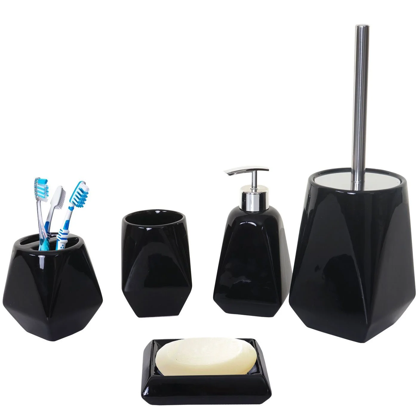 Badezimmer-Set MCW-C71 – 5-teiliges Keramik-Badset in elegantem Schwarz