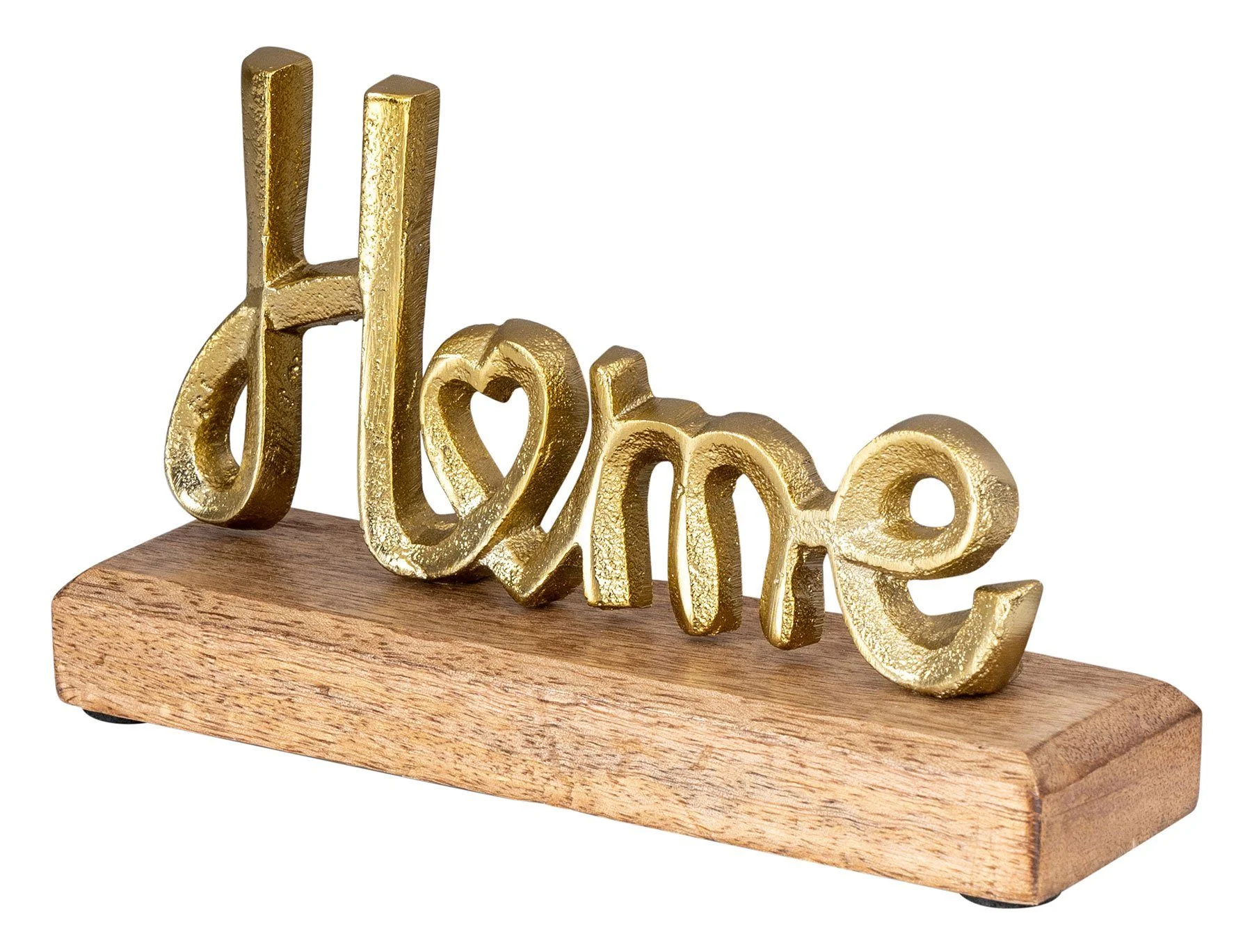 Deko-Schriftzug „Home“ – Goldfarbenes Metall auf Mangoholzsockel, 18 cm